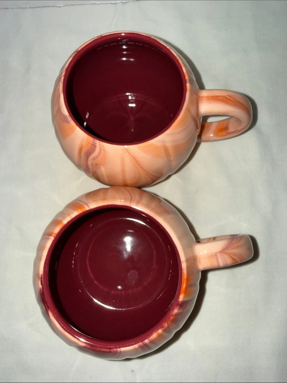 Set of 2 Starbucks 2025 Fall Orange Marbled Swirl Pumpkin Spice Ceramic Mugs Cup